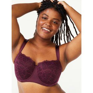 Joyspun Ladies Plus Size Underwire Balconette Bra Burgundy Size 46DDD